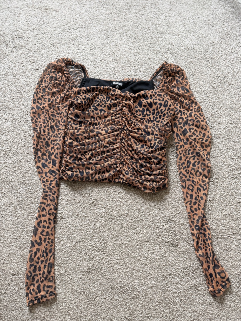 Princess Polly Leopard Print Ruched Long-Sleeve Top - Brown & Black